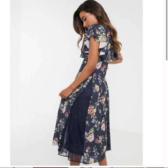 NWT ASOS Design Navy Floral Midi Dress, Size 6 - Picture 2 of 7